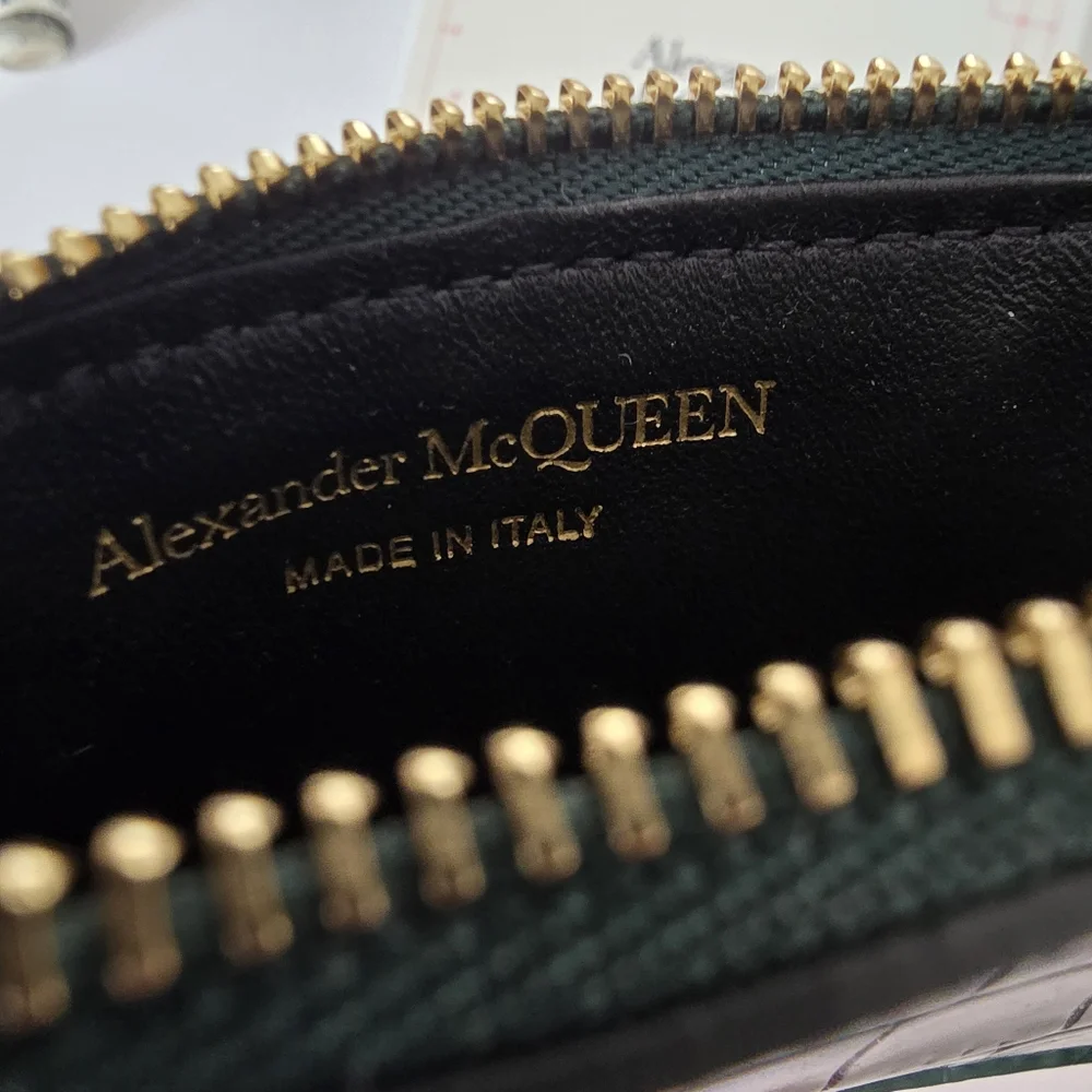 Alexander McQueen Croc-Embossed Leather Skull Card Holder Green Gold - Picture 4 of 7